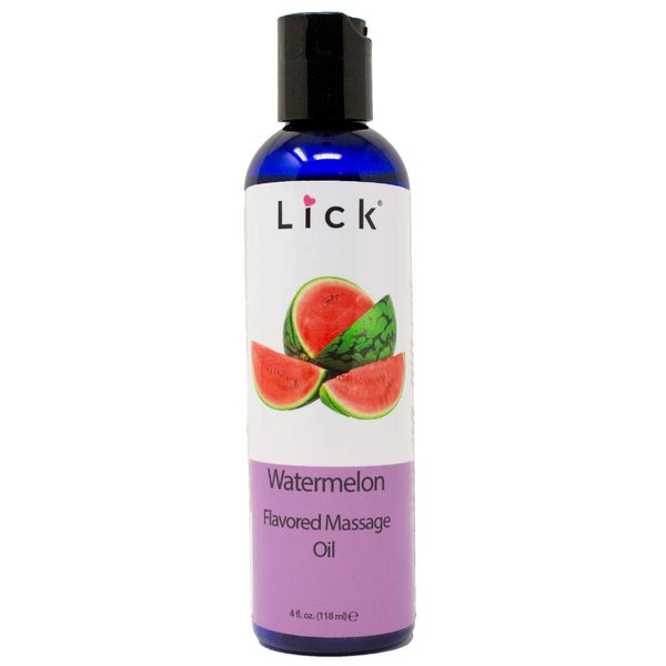 Watermelon Flavored Massage Oil for Couples – Edible Massaging Lotion with Vitamin E, Sweet Almond and Coconut Oil is Non Sticky and Gentle on Skin – Natural, Relaxing and Vegan (4 oz)