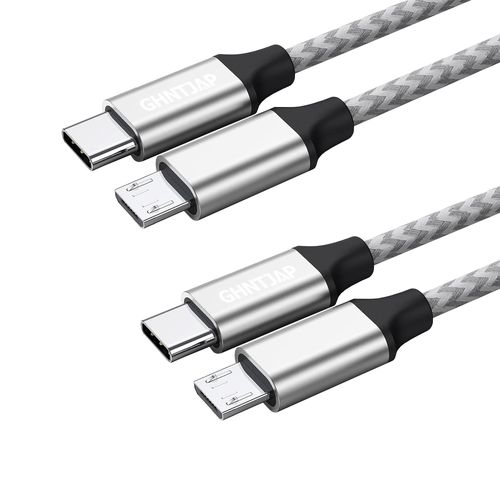 GHNTJAP Type C Micro USB Cable, 0.3 M (0.3 m), Set of 2, USB C to Micro USB OTG Cable, Micro USB, Type C, USB 2.0, Data Transfer, Chargable, Compatible with Android Smartphones and More