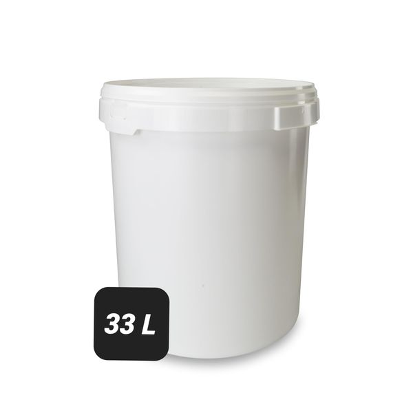 Trevendo 33 Litre Hobbock with Lid and Recessed Grip, Food-Safe, Airtight, Stable, Stackable, Empty Bucket for Safe Storage, Includes Trevendo Label