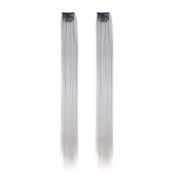 One Piece Clip In Hair Extension Highlights Streaks 25g - 40g (2, Silver Grey)