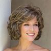 Grey Wigs for Women, Fluffy Temperament with Bangs Bob Short Curly Wig Brown Gradient Gray Thick Hair Suitable for Daily Use By Middle-Aged and Elderly Women