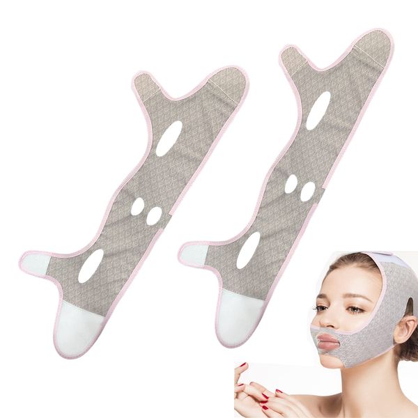 Doppel Kinn Reduzierer, Gesichtsschlankheitsgurt, V-linienmaske, Beauty Face Sculpting Sleep Mask, Wiederverwendbare Gesichts-Abnehmen Kinnriemen (2pcs)