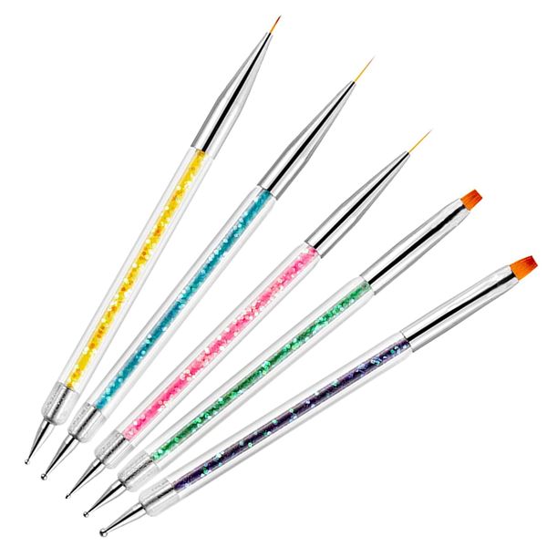 5pcs Doubel Ended Nail Art Brushes, Point Drill Drawing Painting Tools Set for DIY Nail Art Designs (Nail Art Pen Brushes-1)