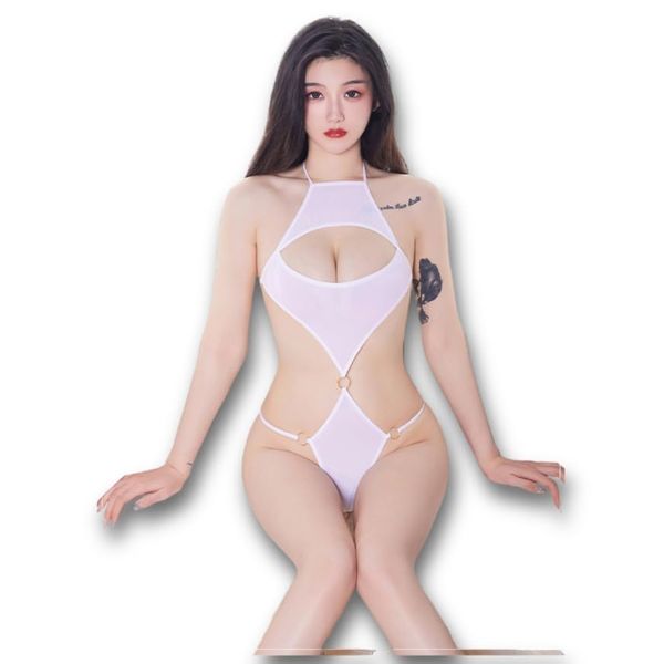 AQURAD Cosplay Sexy Lingerie One-Piece Suit Tight Fit High Leg T-back (White)