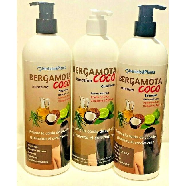 Bergamot 2X Shampoo+ 1 CONDITIONER=3 BOTTLE w/ Coconut Oil Collagen & Rosemary