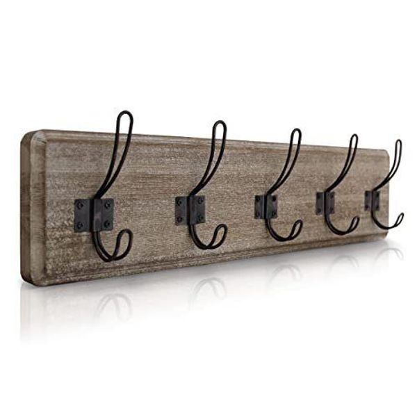 Rustic Coat Rack with 5 Hooks – Weathered Brown Wall Mounted 24" Coat Rack -