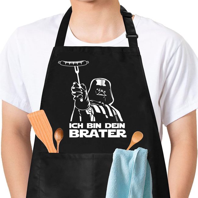 DXDXDXD Star Wars Schürze, mit 2 Taschen 95cm Große, Lustige Neuheit Kochen Grillen Humorvolle, Starwars Geschenk für Männer Star Wars Schürze ICH BIN DEIN BRATER