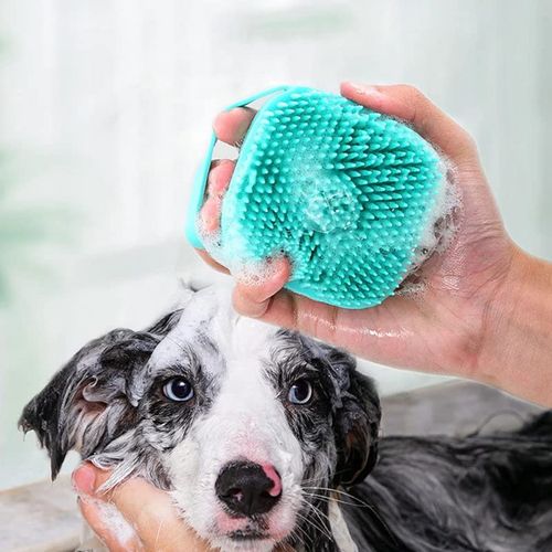Dog Bath Brush Scrubber Soft Silicone Pet Grooming Brush Bath Shampoo Massage Dispenser Shower Brush For Short Long Haired Dogs And Cats (Blue+Pink) (Blue&Pink)