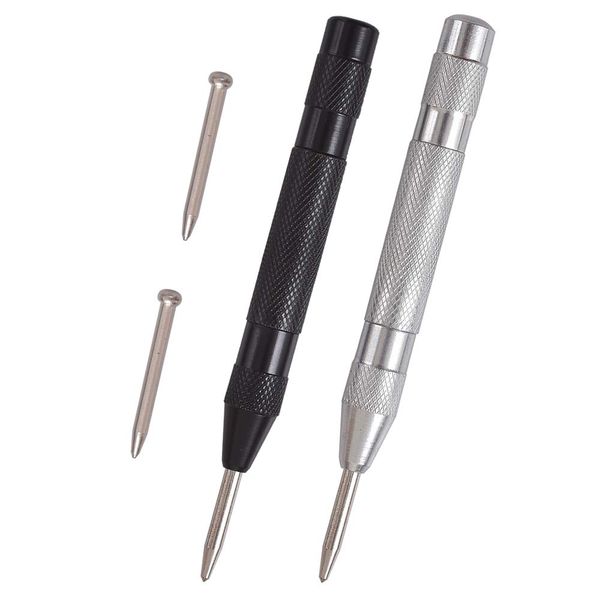 Cozihom 2 Pack Automatic Center Punch, 5 Inches Spring Loaded Center Hole Punch, Adjustable Tension, with 2 Replacement Tips