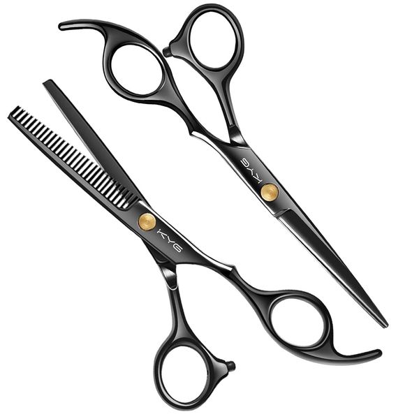 KYG Haircut Scissors, Hair Cutting Scissors, Cutting Scissors, Set of 2, Cutting Scissors, Thinning Scissors, Professional, Hairdresser, Barber, Professional Premium Scissors with Exclusive Case, Hair Care, Cutting Scissors, Beginners, Kids, Home and Home