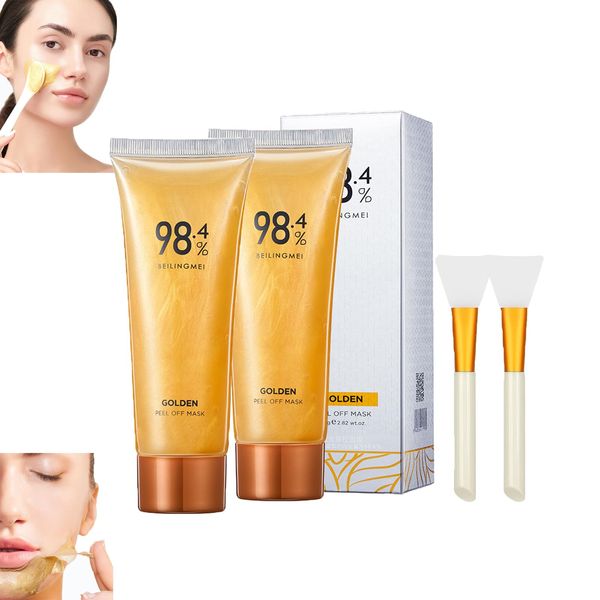 2Pcs Gold Foil Peel-Off Mask,98.4% Golden Peel Off Mask, 98.4 Gold Mask,Anti-Aging Gold Face Mask for Moisturizing,Gold Peel Off Mask, Reduces Fine Lines,Cleans Pores