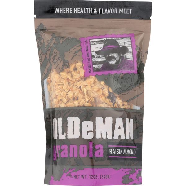 Olde Man Granola Gluten Free Granola - Non-GMO Healthy Granola Cereal - Soft Whole Grain Oats, Butter, Brown Sugar - Handmade in Colorado (Raisin Almond, 12oz Pack)