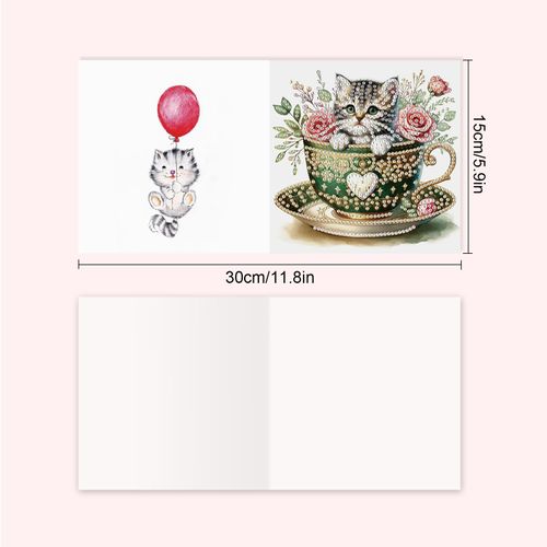 DCIDBEI 6 Pack DIY Diamond Painting Greeting Cards Assortment with Envelopes Diamond Art Kits for Adults Blank Cards Cards for All Occasions Birthday Thank You Baby Wedding and More Cat in The Cup