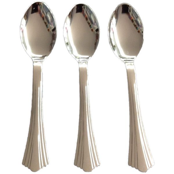 50 Pc Plastic Silver Spoons Appears As Stainless Steel Single Use