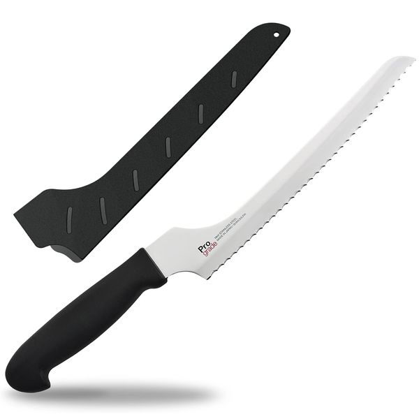 Shimomura Kogyo PG-105B Made in Japan Prograte Easy to Cut Bread Knife with Saya Dishwasher Safe