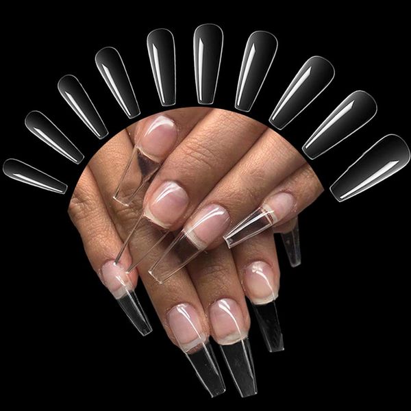 500 Stück Nageltips, Ballerina Nagelspitzen Full Cover Falsche Nagel Tips, Transparent Coffin Nail Tips für Acryl Gelnägel Nail Art DIY