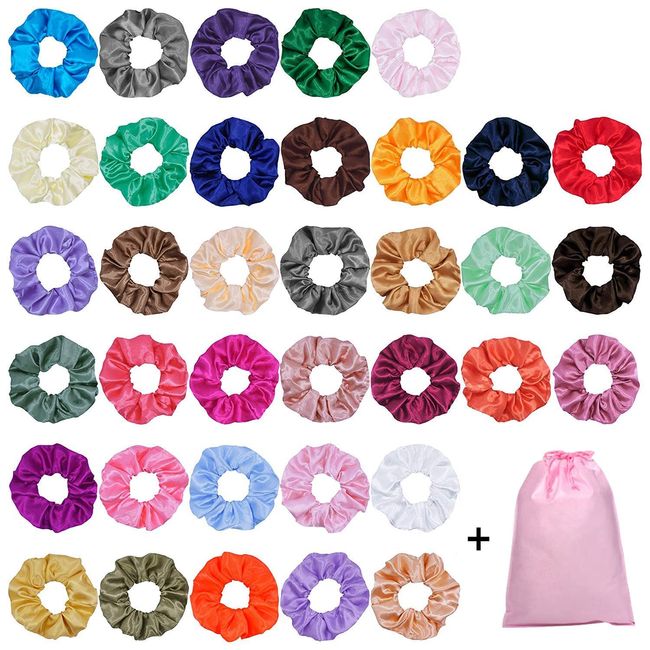 40 PCS Silk Satin Hair Scrunchies, Colorful Hair Scrunchy Set Strong Elastic Bobble Hair Bands, Solid Color Traceless Accessories Ropes Ties For Women Girls Ponytail Holder, 40 Colors