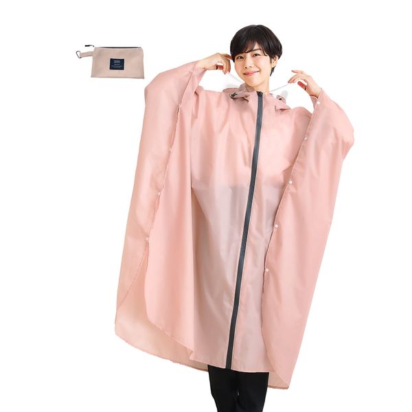 TREVERZ Raincoat, Rain Poncho, Rain Gear, Prevents Face Wet, Women's, One Size Fits Most, Long Length, Storage Bag Included, Compact, Bicycle, Stylish, Cute, Super Waterproof, Water Repellent, School, Commute, Live Festival, multicolor (pink / beige)