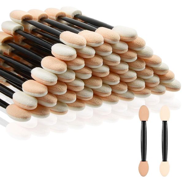 FENGCHUANG 100 Pezzi Pennelli Trucco, Pennelli Make Up Occhi Monouso, Pennelli Trucco Professionale, Makeup Brush con Testa in Spugna a Doppia Faccia, Trucco per Donne Tutti Tipi Pelle