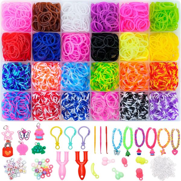 XKDOUS 24 Colors Rubber Band Bracelet Kit, Loom Bracelet Making Kit for Art and Craft, Rubberband Bracelets kit for Kids Ages 6+