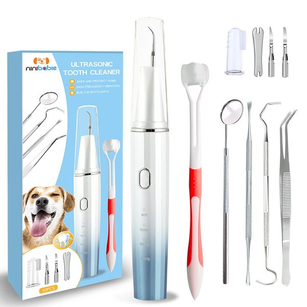 Ninibabie Dog Tooth Brushing Kit,Plaque and Tartar Remover for Teeth,Pet Ultrasonic Teeth Cleaning Kit, 100%-Proven Safe with Led 4-Adjustable Modes,Dog Toothbrush,Dental Care for Dog and Cat