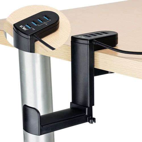 KIWIFOTOS Headphone Stand Headphone Holder with 360° Rotating Gaming Headset Holder Headphone Stand Desk Headphone Hanger Headphone Clip with USB 3.0 x1 + USB 2.0 x3, Black