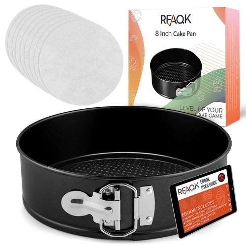 RFAQK Ultimate 8-inch Springform Cake Pan Set with Removable Bottom- Leakproof Non-stick Round Baking Pan with 50Pcs Parchment Papers Perfect for Cheesecakes, Sponge Cakes & More- Bonus E-Book!