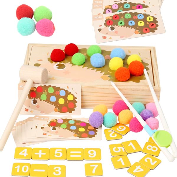 Montessori Toy, Educational Toy, 3 in 1, Mole Tapping Game, Chopsticks Training, Number Study, Multi-functional, Fingertip Training, Early Development, Colorful Wooden Toy, Bajoy Children's Thinking Skills, Birthday Gift, Christmas Gift, Japanese Instruct