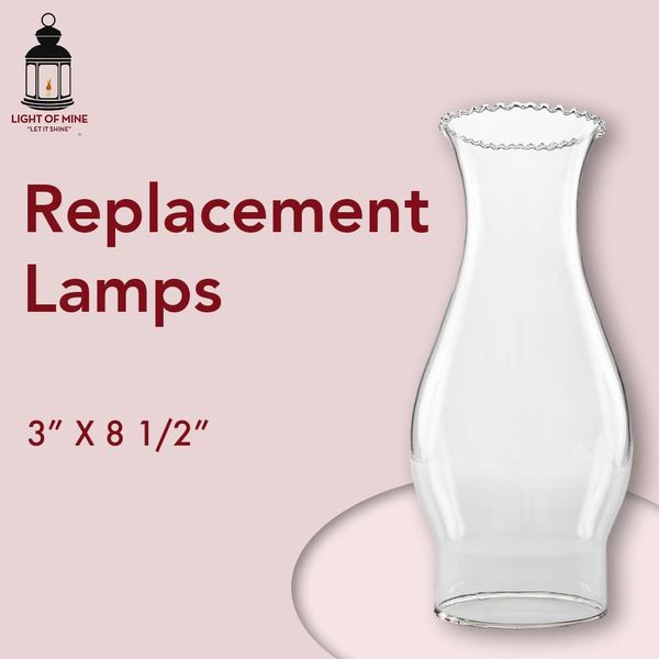 Light of Mine | 3" X 8 1/2" Oil Lamp Globe Replacement Lamp | Oil Lamp Chimney | Hurricane Lamp Glass Replacement | Clear Crimp Top Chimney