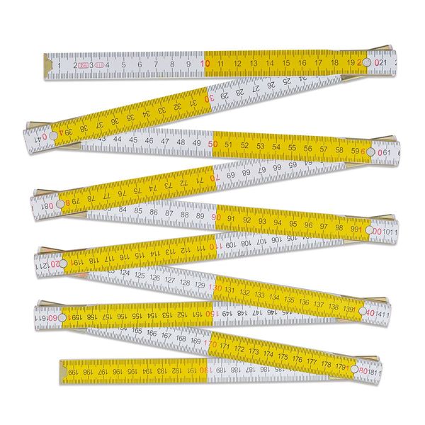 Gunpla Wooden Folding Ruler, 2m Length Double-Sided Carpenter Metric Scale Measuring Rulers, 10 Segments Expandable Fold Measure Rule Home Workshop Foldable Carpentry Construction Tool, Yellow & White