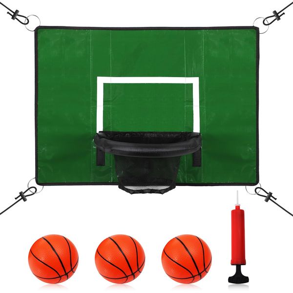 Trampoline Basketball Hoop, with Mini Basketballs and Inflator, Breakaway Rim for Dunking Square Trampoline Basketball Attachment Trampoline Accessory for Kids Adults Indoor Outdoor