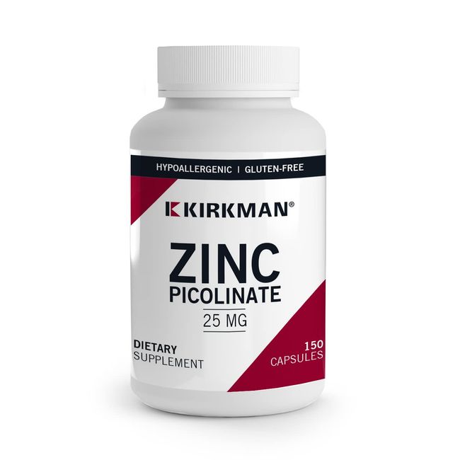 Kirkman – Zinc Picolinate 25 mg - Hypoallergenic – 150 Vegetarian Capsules – Gluten Free – Casein Free – Minerals