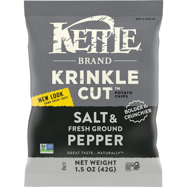 Kettle Brand Potato Chips, Krinkle Cut, Salt & Fresh Ground Pepper Kettle Chips, 1.5 Oz (Pack of 24)