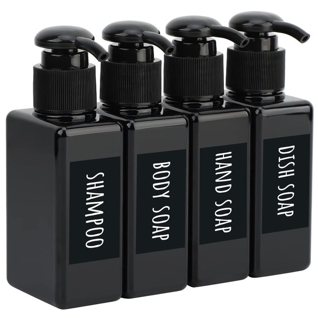 Segbeauty Body Soap Refill Dispenser, Set of 4, 3.4 fl oz (100 ml), Black PTEG, Directly Placed Type, Includes Pump, Small Divided Container, For Bathrooms and Baths, Conditions, Alcohol High