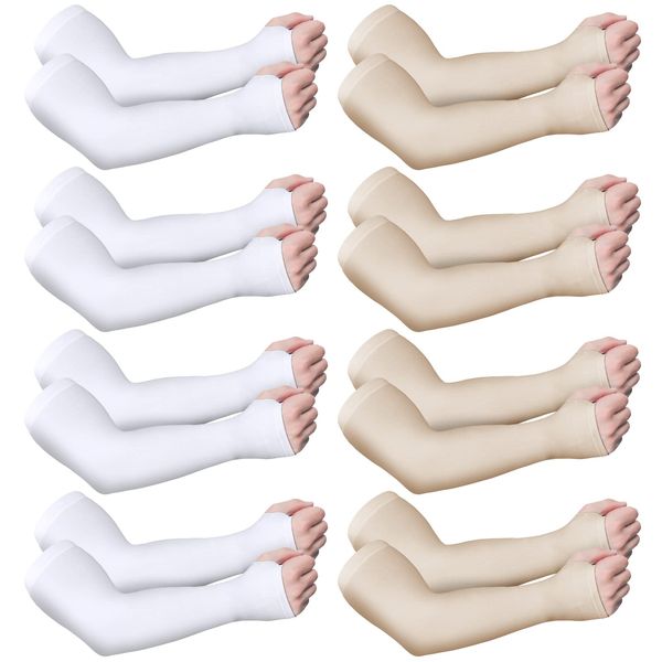 Eurzom 8 Pairs Elderly Skin Protector Sleeves Thin Skin Arm Sleeve Bruise Protective from Abrasions Tear Sun Exposure Compression Bruising Arm Protection Sleeve for Men Women