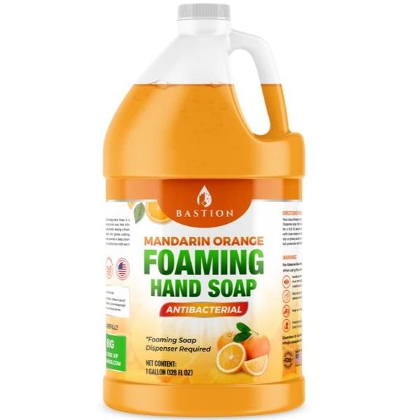 Bastion Foaming Antibacterial Hand Soap: Mandarin Orange Scented Instant Foam Hand Wash Refill 1 Gallon (128 oz) Bulk Jug. Made In The USA