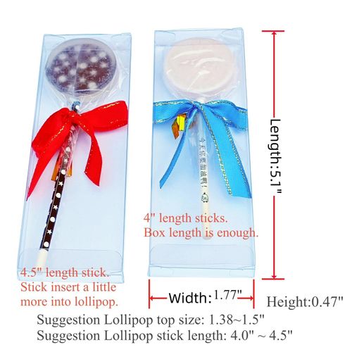 Lollipop Packing Box, Suitable for 4” Length Sticks Lollipop, Chocolate Pop, Individual Pack, 48 Pcs Individual Packing Lollipops Boxes, with Cute Stickers Decoration (Check Video, Size Firstly)