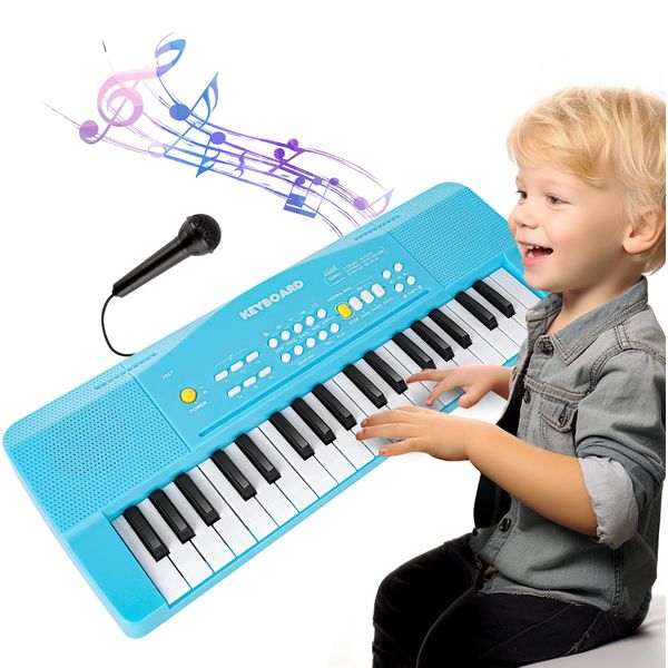 Toy Piano Keyboard for Kids Upgrade Piano Toys for 3 4 5 6 7 8 Year Old Girls Boys Keyboard Piano for Beginners Electric Piano with Microphone Toys for 3+ Year Old Kids Gifts (Blue)