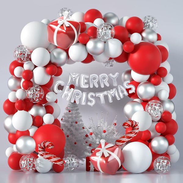 Christmas Balloon Arch Kit Christmas Red And White Balloon Garland Kit With Gift Box Balloons Merry Christmas Foil Balloons For Christmas Party Decorations Xmas Holiday New Year Party Supplies