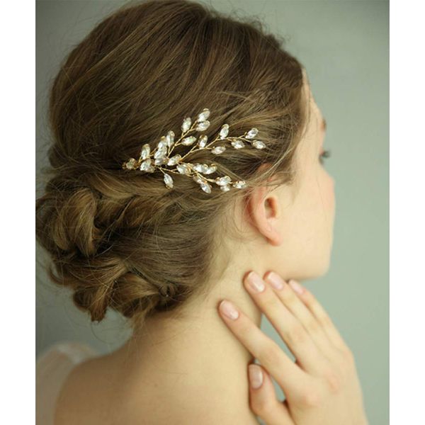 FXmimior Wedding Bridal Hair Accessories Wedding leaf crystal hair jewelry Wedding Comb Crystal Hair Comb Bridal Headpiece Bridal Hair Comb Rhinestone Comb (gold)