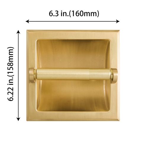 SENTO Recessed Gold Toilet Paper Holder, Wall Mounted Heavy Duty Metal Toilet Paper Roll Holder with Rear Mounting Bracket, in Wall, Easy Installation, Satin Brass
