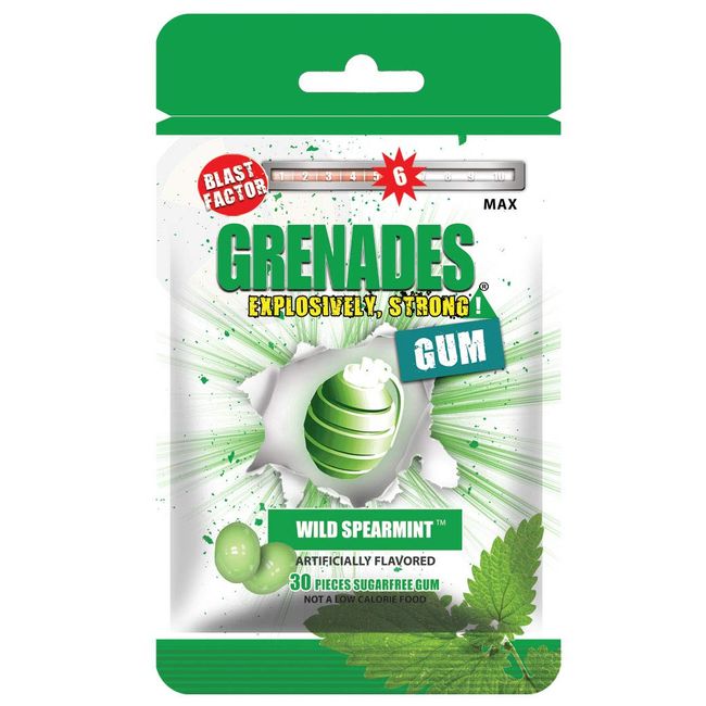 Grenades Gum - 30ct Bag - STRONG MINT GUM (Wild Spearmint) - Ultimate Fresh Breath & Serious Sinus Busting Power