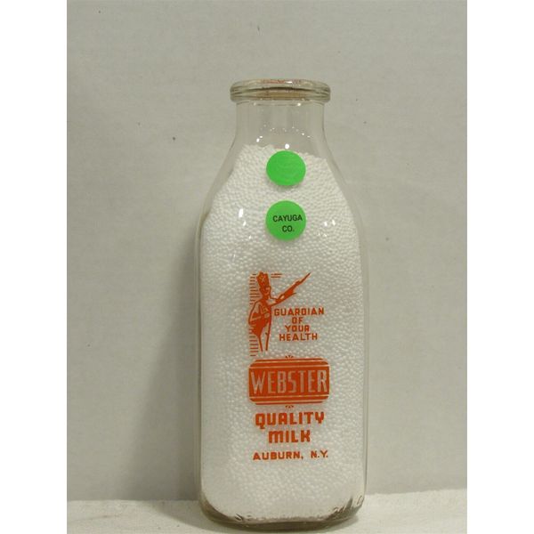 SSPQ Milk Bottle Webster Dairy Farm Auburn NY CAYUGA COUNTY Guardian Of Health