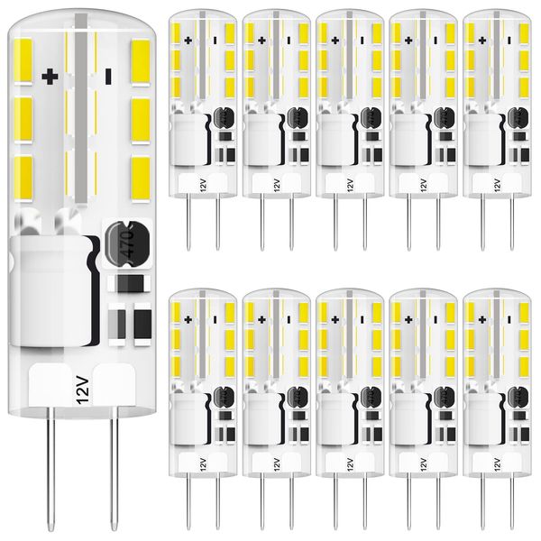 G4 LED Bulb JC Type Bi-Pin Base Bulb 1.5W AC/DC 12V 10W T3 Halogen Bulb Replacement for Landscape Lighting, Under Cabinet Puck Light, Chandeliers, Daylight White 6000K, 10-Pack