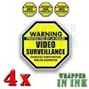 Warning 24 hour Video Surveillance Security Stickers YELLOW Decals 4 PACK 5"