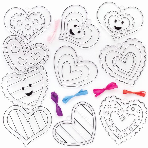 Baker Ross Heart Suncatcher Decorations - Pack of 10, Valentine's Suncatcher Kits for Kids (FC476)