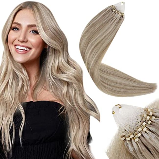 Micro Beaded Weft Extensions Professional Platinum Blonde #60|LaaVoo 16in / 150g | 3 Bundles (Recommend) / Platinum Blonde