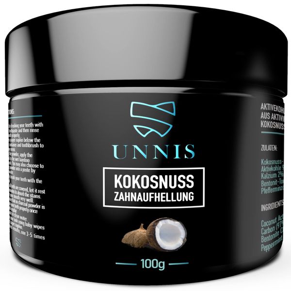 Unnis® Natürliche Kokosnuss Aktivkohle Pulver Zahnaufhellung für Weiße Zähne Bleaching Aktivkohle Zahnpasta Activated Charcoal powder Teeth Whitening