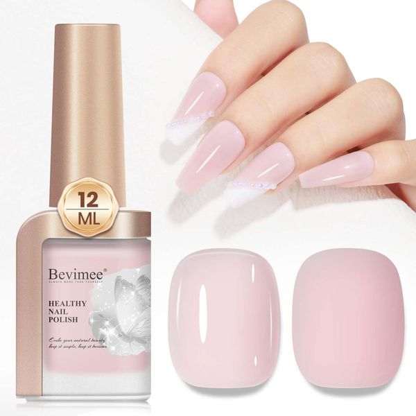 Bevimee Nail Polish Quick Dry, Sheer Nude Nail Lacquer Neutral Color Water Based Fingernail Polish Light Pink High Shine Finish Fast Drying Nail Polish for Nail Art DIY At Home, 12ML