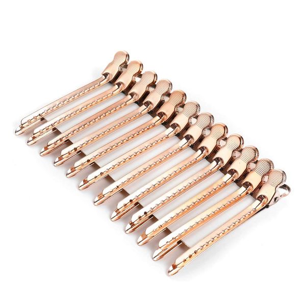 Drayas 12Pcs/set 3.7 Inches Metal Hair Clips for Styling and Sectioning,Dividing Duck Bill Clips with Prevent slippery Holes, Professional Salon Hair Clips for Women and Girls (Rose Gold)